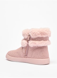 Flora Bella By Shoexpress Girl's Faux Fur Ankle Boots with Bow Detail and Zip Closure  - Image 2