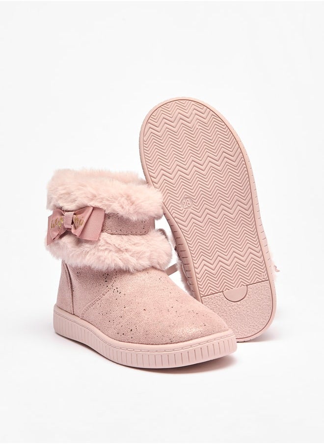 Flora Bella By Shoexpress - Girl's Faux Fur Ankle Boots with Bow Detail and Zip Closure - Image 1