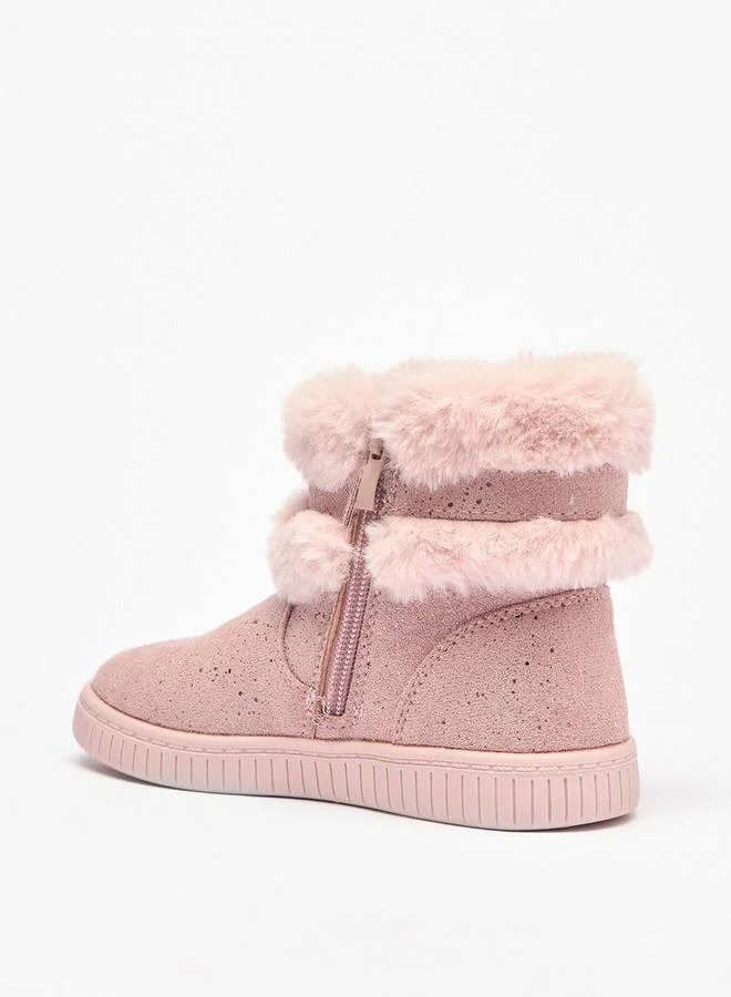 Flora Bella By Shoexpress Flora Bella Faux Fur Ankle Boots With Bow Detail And Zip Closure