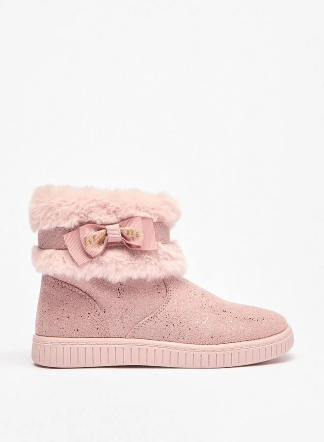 Flora Bella By Shoexpress Flora Bella Faux Fur Ankle Boots With Bow Detail And Zip Closure