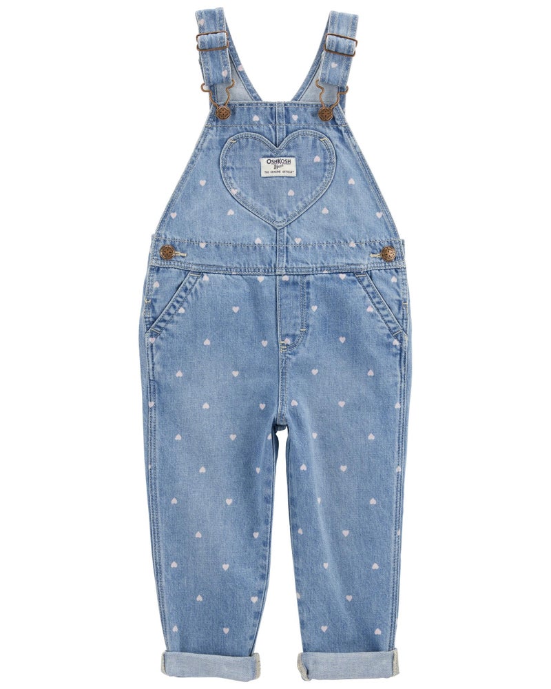 Oshkosh B'Gosh Girls World's Best Overalls, Blue Heart, 9M - Image 1