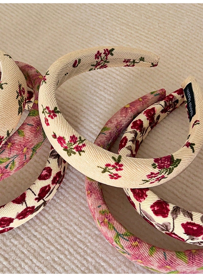 خاجول طقم 4 قطع عصابات شعر عريضة مزهرة، بتصميم كلاسيكي عتيق للنساء والبنات، مقاومة للانزلاق مثالية للاستخدام اليومي والهدايا - Image 3