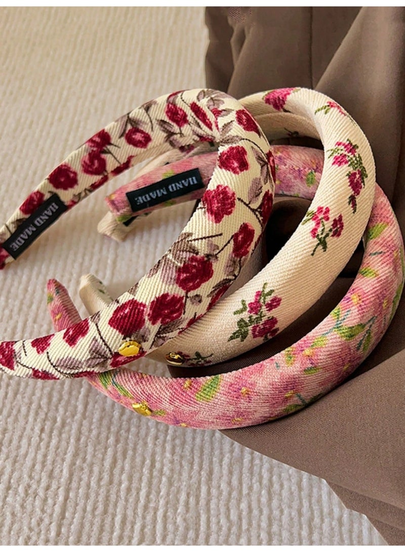 خاجول طقم 4 قطع عصابات شعر عريضة مزهرة، بتصميم كلاسيكي عتيق للنساء والبنات، مقاومة للانزلاق مثالية للاستخدام اليومي والهدايا - Image 4