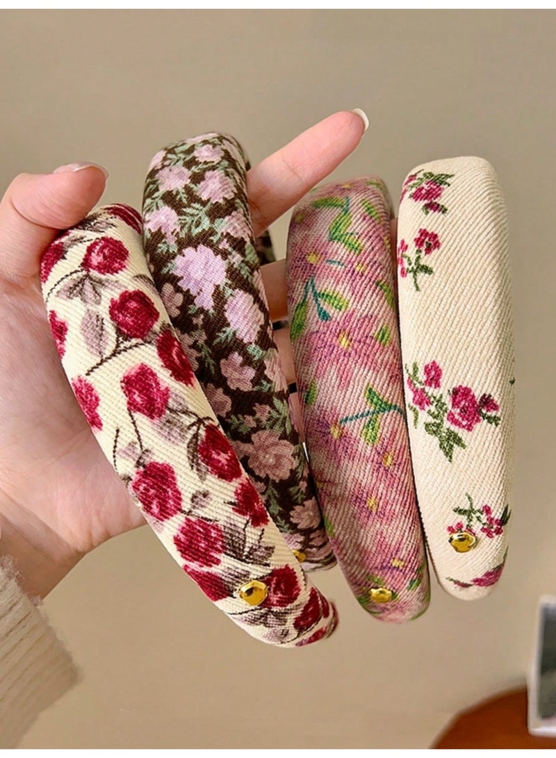 خاجول طقم 4 قطع عصابات شعر عريضة مزهرة، بتصميم كلاسيكي عتيق للنساء والبنات، مقاومة للانزلاق مثالية للاستخدام اليومي والهدايا - Image 5