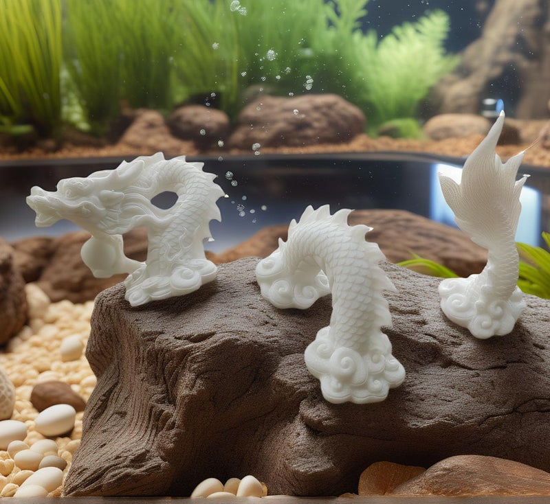 livelyfish Aquarium Dragon Statue Sandstone Ornaments Asian Fish Tank Decor for Freshwater Saltwater Tank Landscape Garden Decorations (White) - Image 2