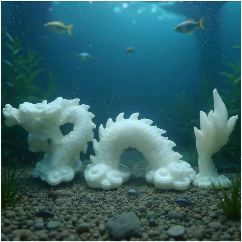 livelyfish Aquarium Dragon Statue Sandstone Ornaments Asian Fish Tank Decor for Freshwater Saltwater Tank Landscape Garden Decorations (White) - Image 1