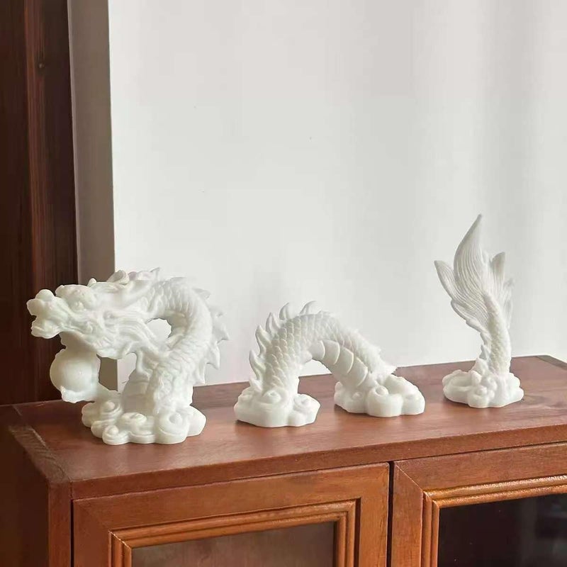livelyfish Aquarium Dragon Statue Sandstone Ornaments Asian Fish Tank Decor for Freshwater Saltwater Tank Landscape Garden Decorations (White) - Image 4