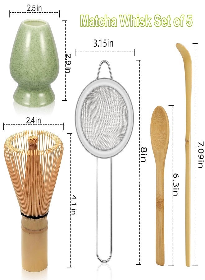 QUMMFA Bamboo Matcha Whisk Set 5Pcs, Matcha Whisk, Ceramic Whisk Holder (Green), Sifter, Traditional Tea Scoop and Tea Spoon, Japanese Matcha Ceremony, Gift for Matcha Lovers Beginner - Image 3