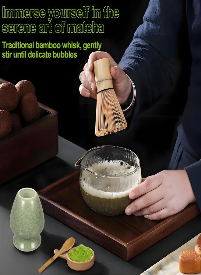 QUMMFA Bamboo Matcha Whisk Set 5Pcs, Matcha Whisk, Ceramic Whisk Holder (Green), Sifter, Traditional Tea Scoop and Tea Spoon, Japanese Matcha Ceremony, Gift for Matcha Lovers Beginner - Image 4