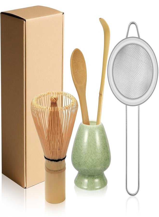 QUMMFA Bamboo Matcha Whisk Set 5Pcs, Matcha Whisk, Ceramic Whisk Holder (Green), Sifter, Traditional Tea Scoop and Tea Spoon, Japanese Matcha Ceremony, Gift for Matcha Lovers Beginner - Image 1