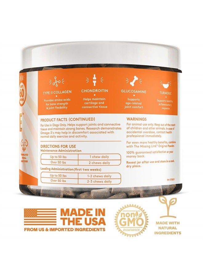 The Missing Link علاج غذائي لذيذ من كولاجين كير للكلاب - كولاجين، جلوكوزامين، كوندروايتين وكركم - دعم الحركة ومضاد للالتهابات - 60 قطعة لورك ومفاصل - Image 2