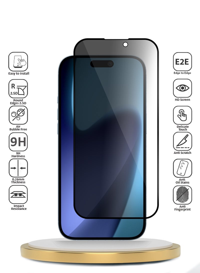 Wtech Apple iPhone 17 5G 2025 Premium E2E Series Privacy Full Glue Full Cover Tempered Glass Screen Protector (MSGECP) - Clear/Black - Image 2