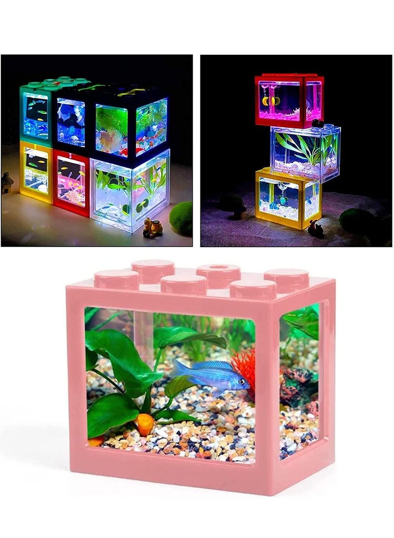 حوض سمك صغير بمنفذ USB مزود بمصابيح LED لأسماك البيتا، والجوبي، وسمك الملاك، والأسماك الصغيرة، والسلحفاة الصغيرة، والزواحف، وقناديل البحر، والروبيان، وردي 16X10.5X14 سم - Image 1