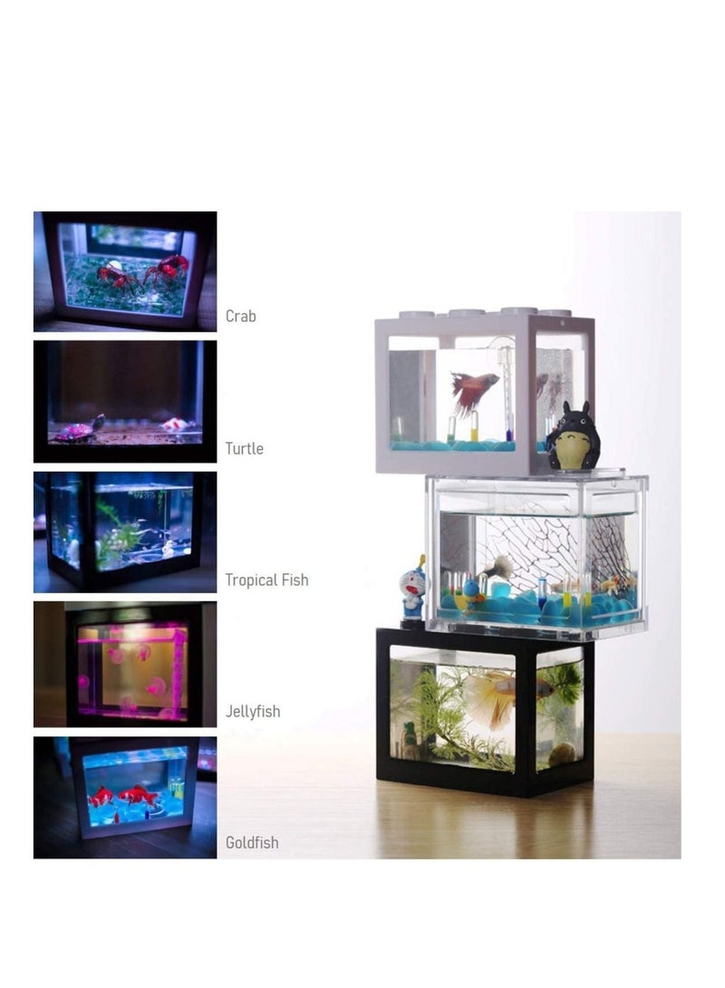حوض سمك صغير بمنفذ USB مزود بمصابيح LED لأسماك البيتا، والجوبي، وسمك الملاك، والأسماك الصغيرة، والسلحفاة الصغيرة، والزواحف، وقناديل البحر، والروبيان، وردي 16X10.5X14 سم - Image 2