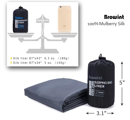 Browint Silk Sleeping Bag Liner, Silk Sleep Sack, Extra Wide 87"x43", Lightweight Travel Sheet for Hotels, More Colors for Option, Reinforced Gussets - Image 2
