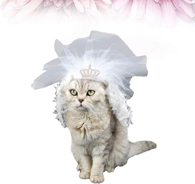 klarako 1pc Bride Outfit Bridesmaid Hair Accessories Dresses for a Wedding Cat Wedding Supplies Cat Wedding Veil Wedding Veil for Dogs Pet Supplies Wedding Dress Clothing Lace Dress White - Image 2
