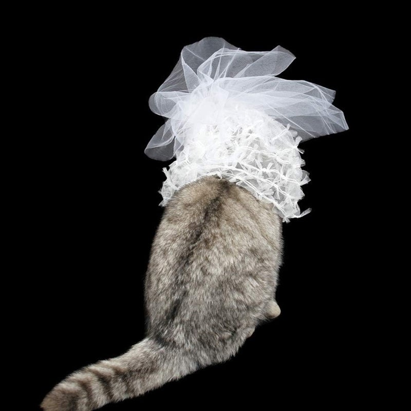 klarako 1pc Bride Outfit Bridesmaid Hair Accessories Dresses for a Wedding Cat Wedding Supplies Cat Wedding Veil Wedding Veil for Dogs Pet Supplies Wedding Dress Clothing Lace Dress White - Image 3