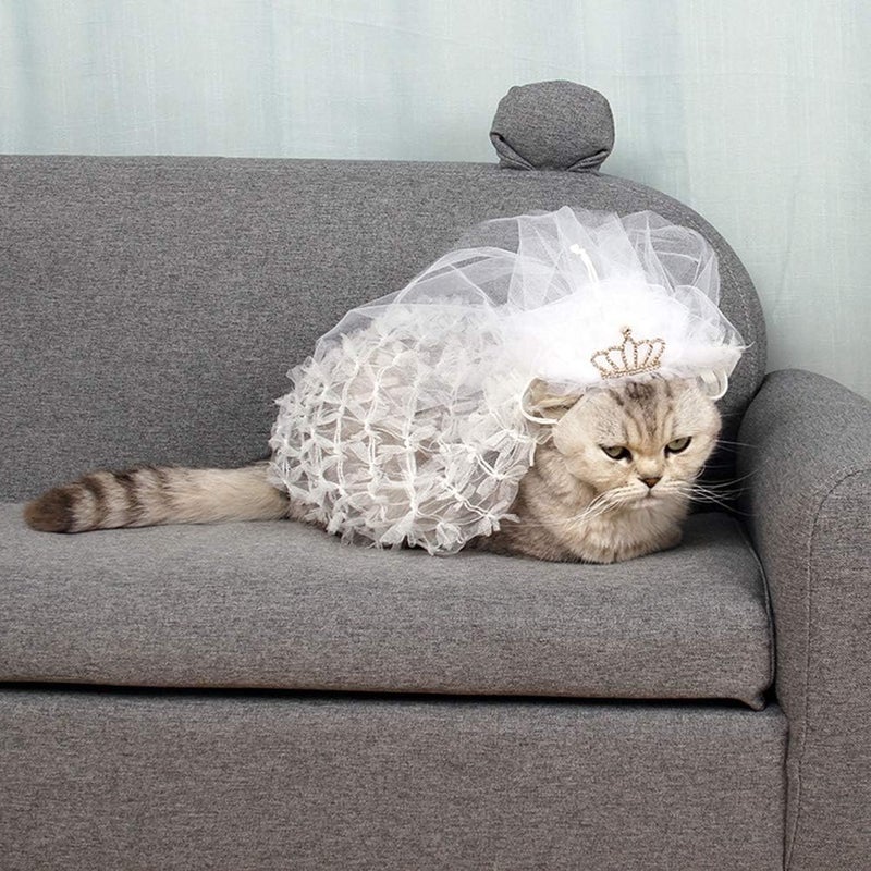 klarako 1pc Bride Outfit Bridesmaid Hair Accessories Dresses for a Wedding Cat Wedding Supplies Cat Wedding Veil Wedding Veil for Dogs Pet Supplies Wedding Dress Clothing Lace Dress White - Image 4