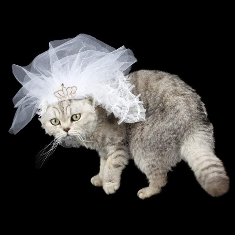 klarako 1pc Bride Outfit Bridesmaid Hair Accessories Dresses for a Wedding Cat Wedding Supplies Cat Wedding Veil Wedding Veil for Dogs Pet Supplies Wedding Dress Clothing Lace Dress White - Image 5