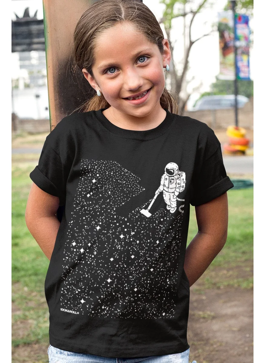 Rock&Roll Rock & Roll Astronaut with Broom Black Short Sleeve Girls Boys Unisex Kids T-Shirt