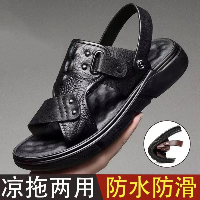 Slippers Mens Summer Outfit Non-Slip Trap Thick Bottom Slides Outdoor Sports Driving Dual-Use Beach Sandals 2301 [black] upgraded version can be soaked in water