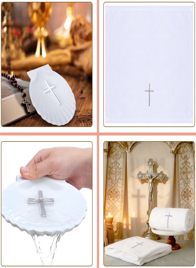 SmoothNovelty Baptism Towel Shell Set for Boys Girls Baptism Towel with Shell Set Baptismal Cloth Christening Towels with Embroidery Cross Baptismal Shells Gifts for Christening Party Favors (Silver) - Image 5
