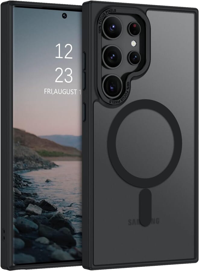 Eligo for Samsung S24 Ultra Case, Compatible with MagSafe, Magnetic Translucent Matte Back Shockproof Cover with Strong Magnet, Slim Thin Full Protection Phone Case for Galaxy S24 Ultra 5G (Black)