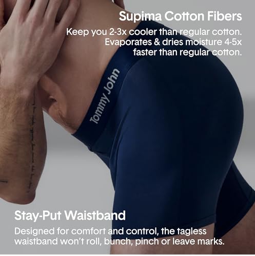 Tommy John Men’s Underwear, Supima Cool Cotton Boxer Briefs with Contour Pouch and Longer 8" Inseam, Comfortable, Breathable Fabric Underwear for Men, Mesh Quick Dry, Black, Medium - Image 5
