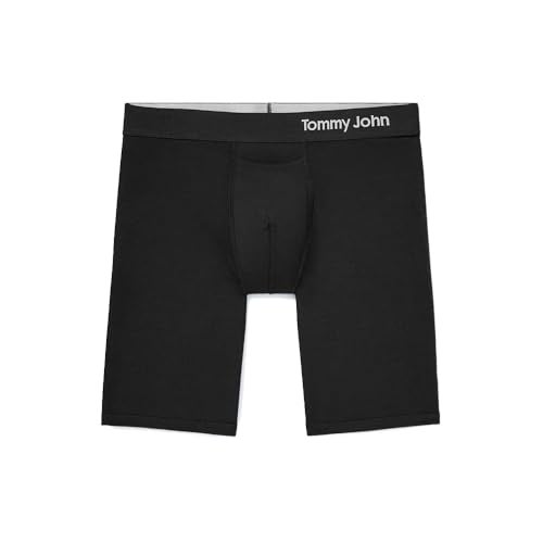 Tommy John Men’s Underwear, Supima Cool Cotton Boxer Briefs with Contour Pouch and Longer 8" Inseam, Comfortable, Breathable Fabric Underwear for Men, Mesh Quick Dry, Black, Medium - Image 1
