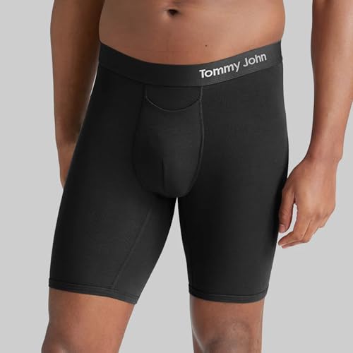 Tommy John Men’s Underwear, Supima Cool Cotton Boxer Briefs with Contour Pouch and Longer 8" Inseam, Comfortable, Breathable Fabric Underwear for Men, Mesh Quick Dry, Black, Medium - Image 2