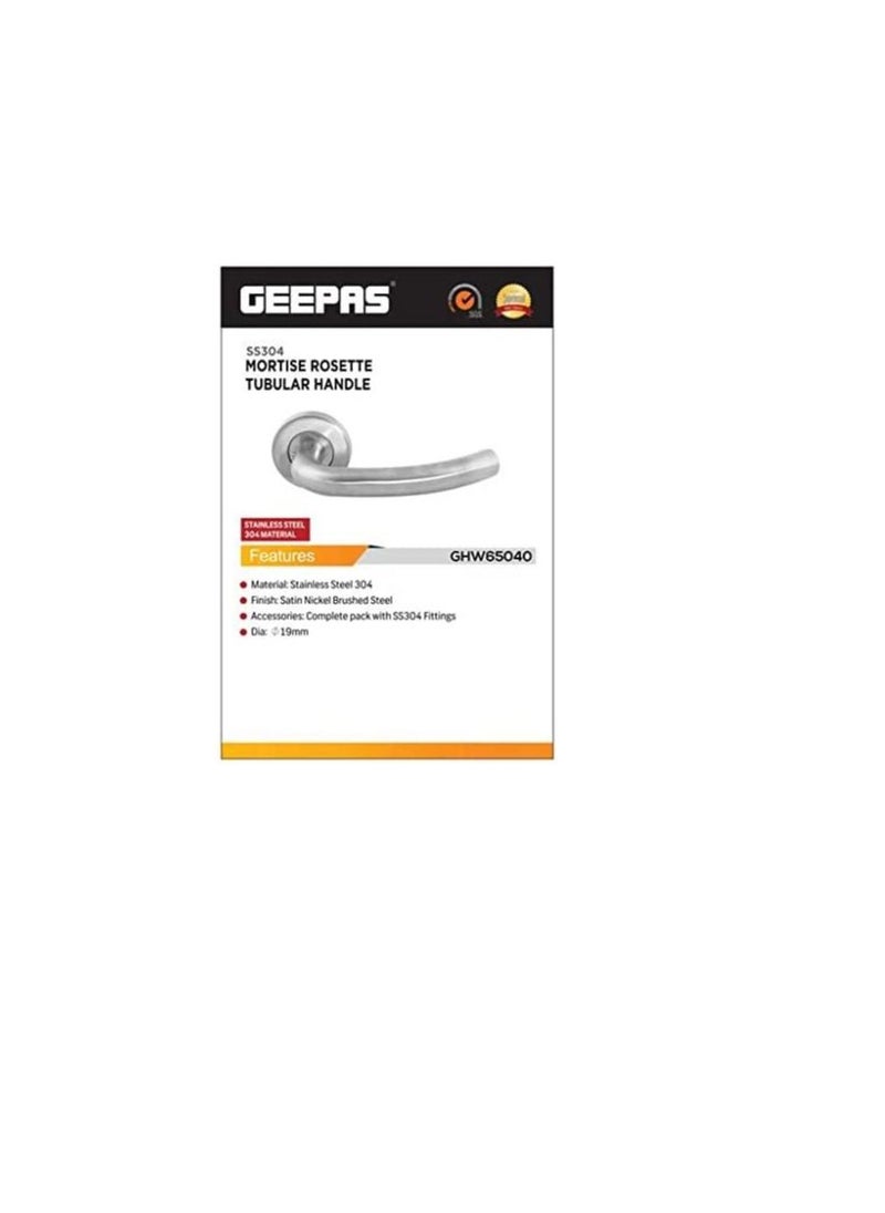 GEEPAS Geepas GHW65040 Mortise Rosette Tubular Handle 19mm - Door Handles | Firm Grasp | Rotate Door Lock | Interior | Satin Nickel Finish | 304 Stainless Steel | Premium Quality for All Internal Doors  - Image 2