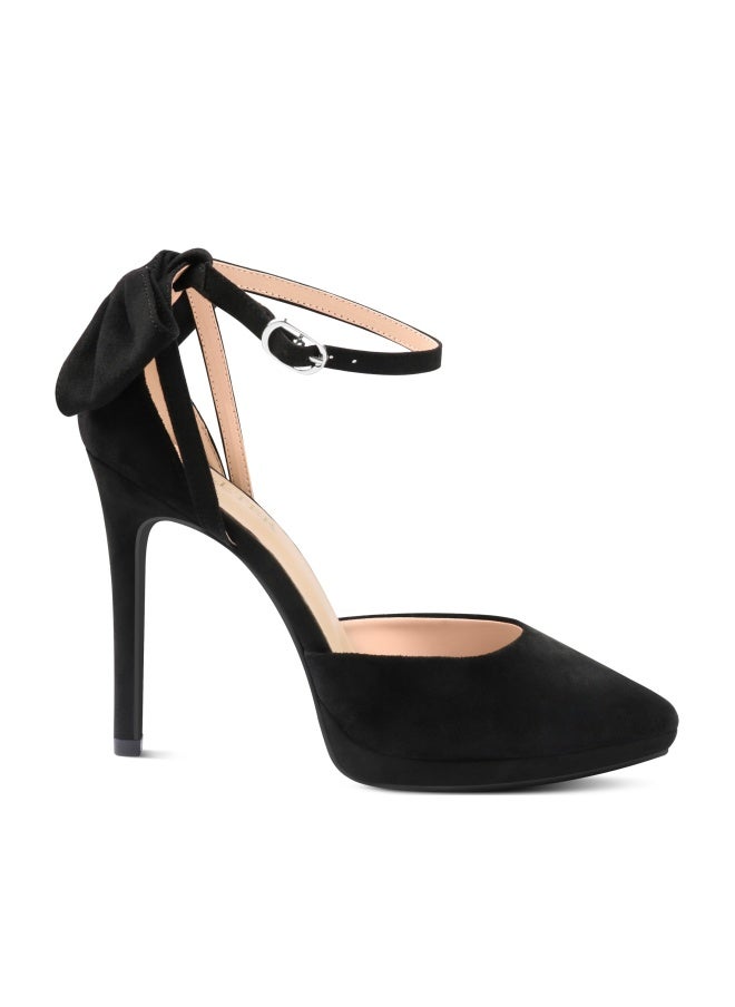COLETER Women's Bowknot High Heels Platform D'Orsay Pumps Pointed Toe Stiletto Heels Ankle Strap Wedding Shoes Black 7US - Image 1