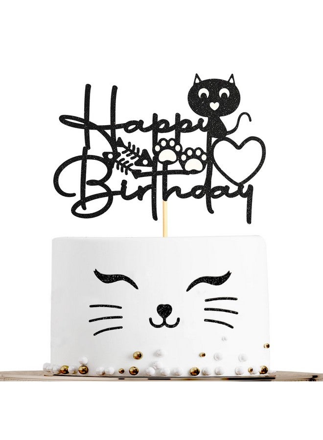 Sotpot 1PC Cat Birthday Cake Topper Black Glitter Kitten Baby Cake Picks for Cat Kitten Theme Baby Shower Kids Birthday Decoration Supplies - Image 1