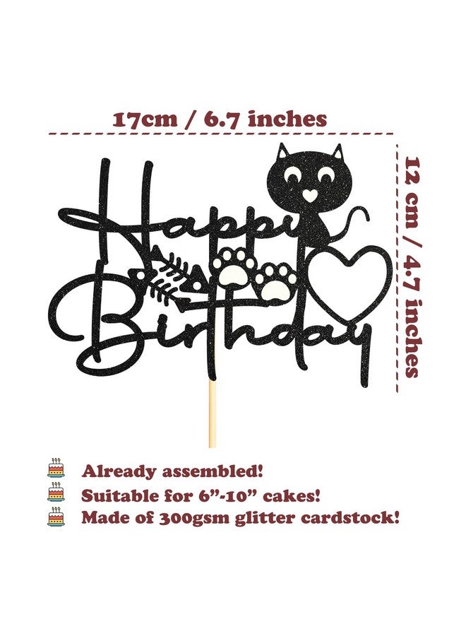 Sotpot 1PC Cat Birthday Cake Topper Black Glitter Kitten Baby Cake Picks for Cat Kitten Theme Baby Shower Kids Birthday Decoration Supplies - Image 2