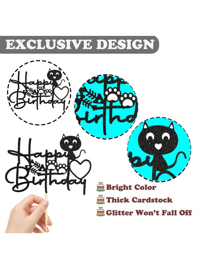 Sotpot 1PC Cat Birthday Cake Topper Black Glitter Kitten Baby Cake Picks for Cat Kitten Theme Baby Shower Kids Birthday Decoration Supplies - Image 3