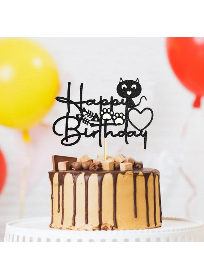 Sotpot 1PC Cat Birthday Cake Topper Black Glitter Kitten Baby Cake Picks for Cat Kitten Theme Baby Shower Kids Birthday Decoration Supplies - Image 4