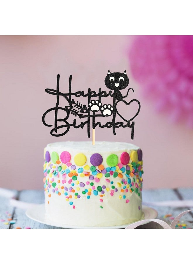 Sotpot 1PC Cat Birthday Cake Topper Black Glitter Kitten Baby Cake Picks for Cat Kitten Theme Baby Shower Kids Birthday Decoration Supplies - Image 5