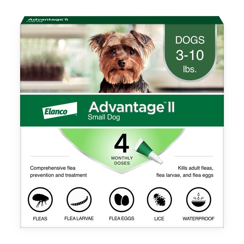 Advantage II Small Dog Vet-Recommended Flea Treatment & Prevention | Dogs 3-10 lbs. | 4-Month Supply - Image 1