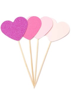 Generic Pink Heart Shape Cake Topper set 4 pieces Birthday Cake Topper DecorationCake Flags Baby Shower Birthday Party Decoration Cake Baking Party Supplies cupcake picks 