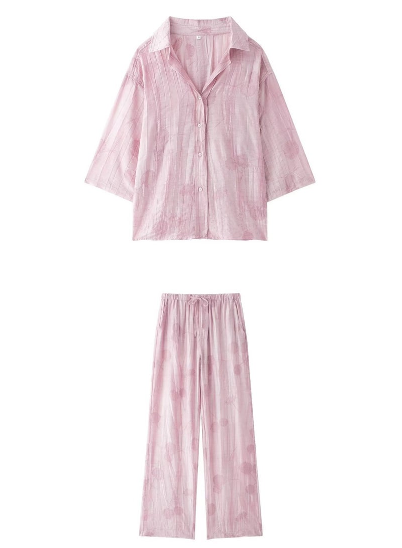 Shougu Loose Shirt Jacquard Casual Straight Leg Pants Set  - Image 1