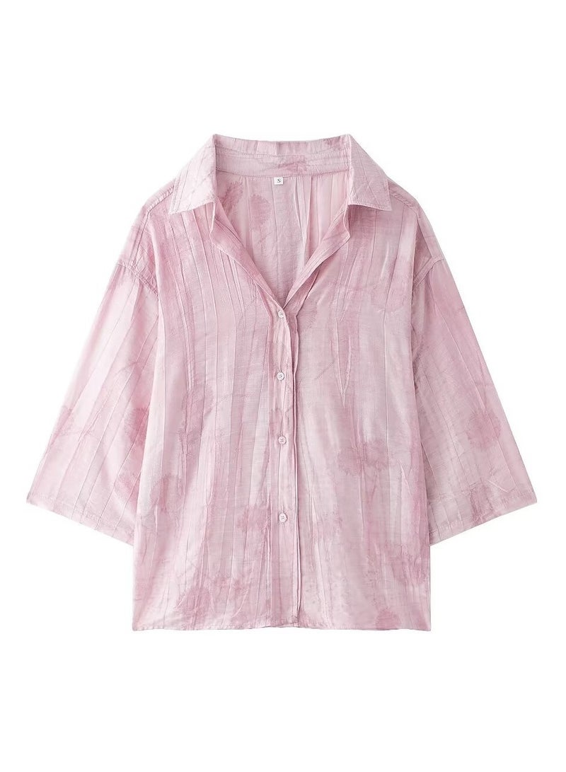 Shougu Loose Shirt Jacquard Casual Straight Leg Pants Set  - Image 2
