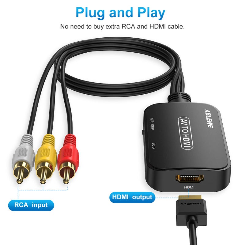 ABLEWE RCA to HDMI Converter, AV to HDMI Converter with RCA Cable & HDMI Cable Supports PAL/NTSC for Roku/VHS/VCR/Blue-Ray DVD Players - Image 2