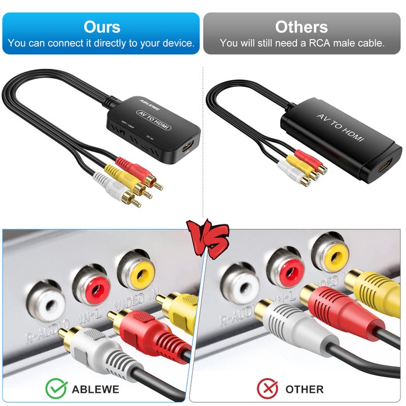 ABLEWE RCA to HDMI Converter, AV to HDMI Converter with RCA Cable & HDMI Cable Supports PAL/NTSC for Roku/VHS/VCR/Blue-Ray DVD Players - Image 5