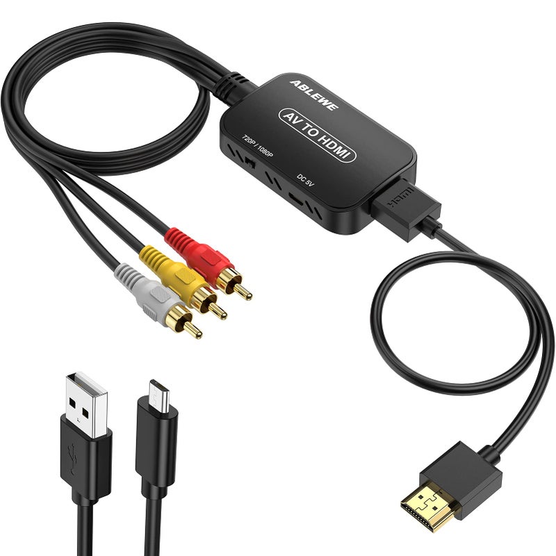 ABLEWE RCA to HDMI Converter, AV to HDMI Converter with RCA Cable & HDMI Cable Supports PAL/NTSC for Roku/VHS/VCR/Blue-Ray DVD Players - Image 1