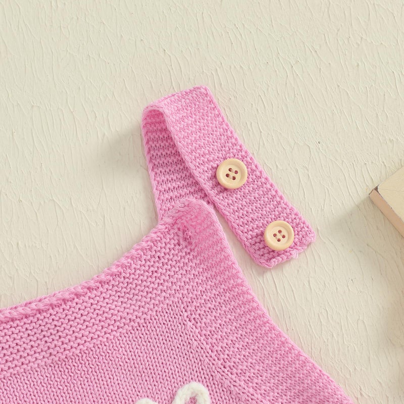 wybzd Newborn Sweater Romper Baby Girl Crochet Knit Sweaters Rompers Embroidery Flower Strawberry Outfit Sleeveless Bodysuit (Pink, 0-3 Months) - Image 4