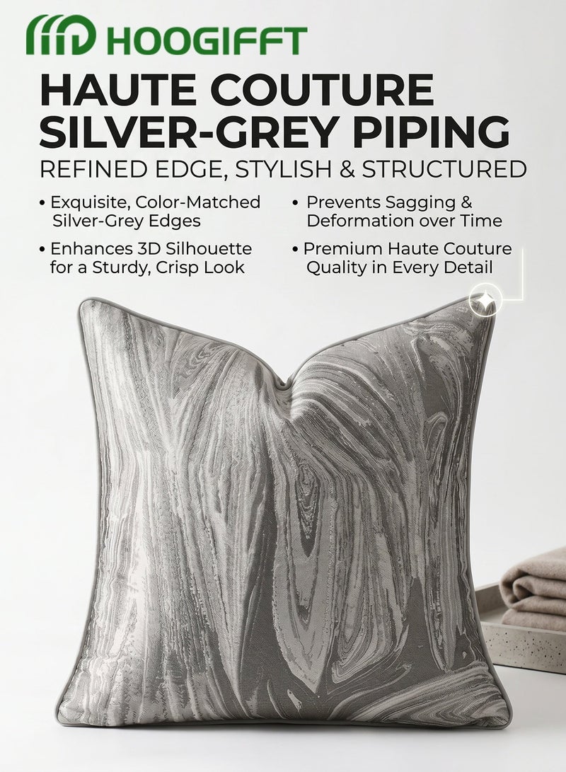 هوغيفت Cushion Covers Set of 2, Premium Marble Jacquard Luxury Grey Stone Texture Pillow Cases with Silk-Touch Back, Piped Edges, Invisible Zipper for Couch Sofa (Covers Only, 18x18) - Image 4