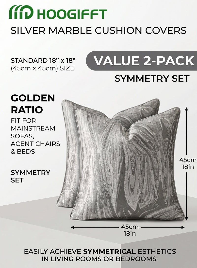 هوغيفت Cushion Covers Set of 2, Premium Marble Jacquard Luxury Grey Stone Texture Pillow Cases with Silk-Touch Back, Piped Edges, Invisible Zipper for Couch Sofa (Covers Only, 18x18) - Image 3