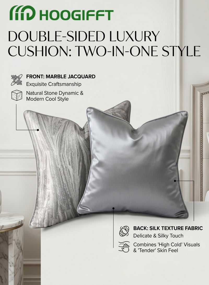 هوغيفت Cushion Covers Set of 2, Premium Marble Jacquard Luxury Grey Stone Texture Pillow Cases with Silk-Touch Back, Piped Edges, Invisible Zipper for Couch Sofa (Covers Only, 18x18) - Image 5