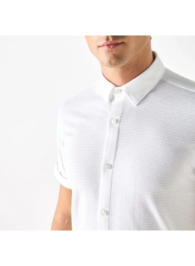 Iconic Iconic Textured Shirt with Spread Collar and Short Sleeves