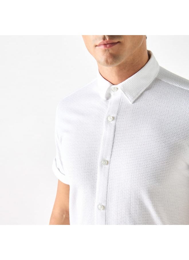 Iconic Iconic Textured Shirt with Spread Collar and Short Sleeves  - Image 4